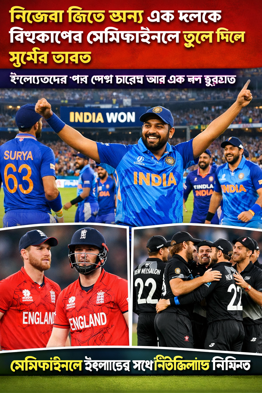 নিজেরা জিতে অন্য এক দলকে বিশ্বকাপের সেমিফাইনালে তুলে দিল সূর্যের ভারত, ইংল্যান্ডের পর শেষ চারের আর এক দল চূড়ান্ত