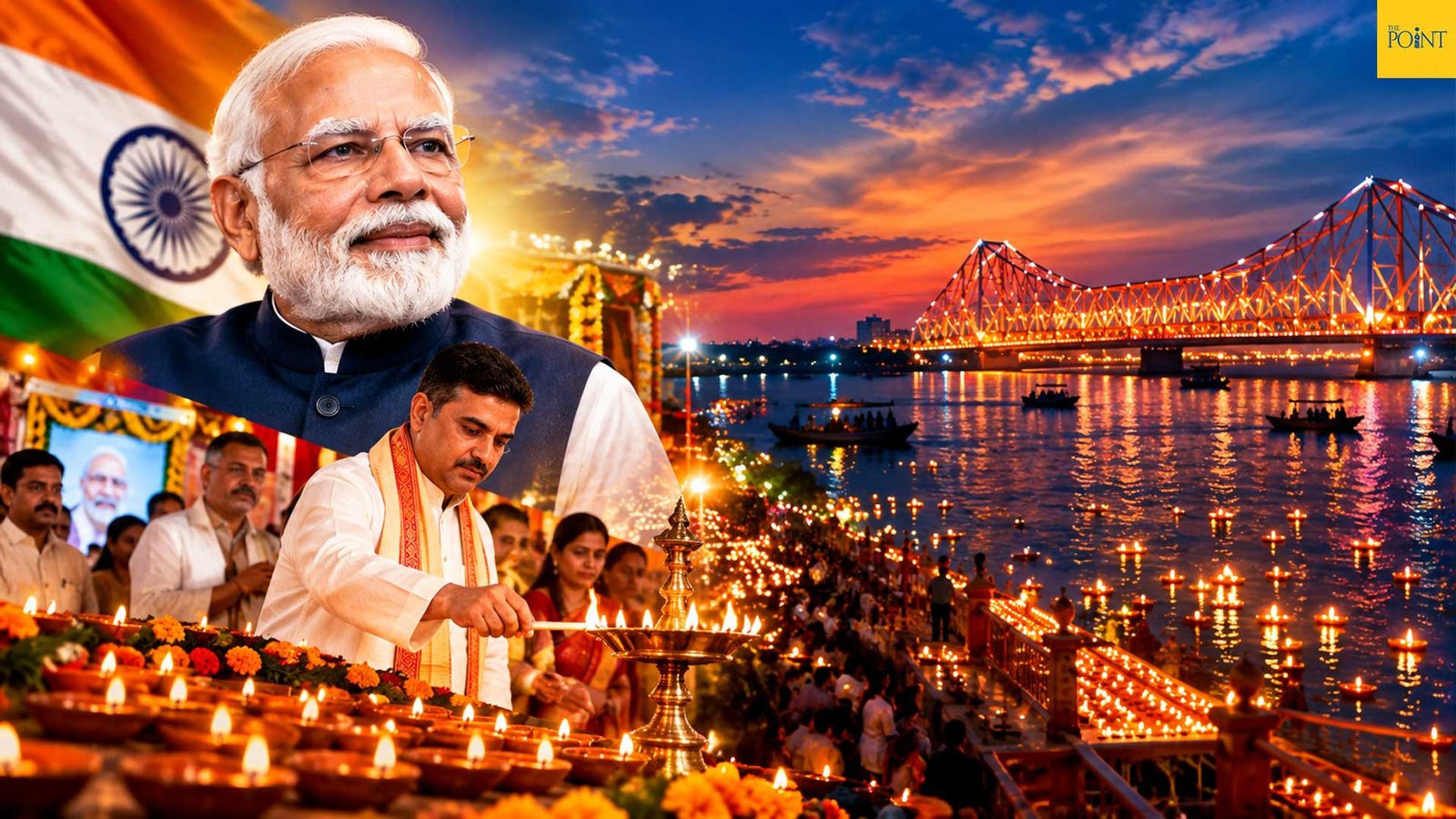 জন্মদিনে মোদীকে শুভেচ্ছা, গঙ্গার তীরে লক্ষ প্রদীপে আলোকিত কলকাতা